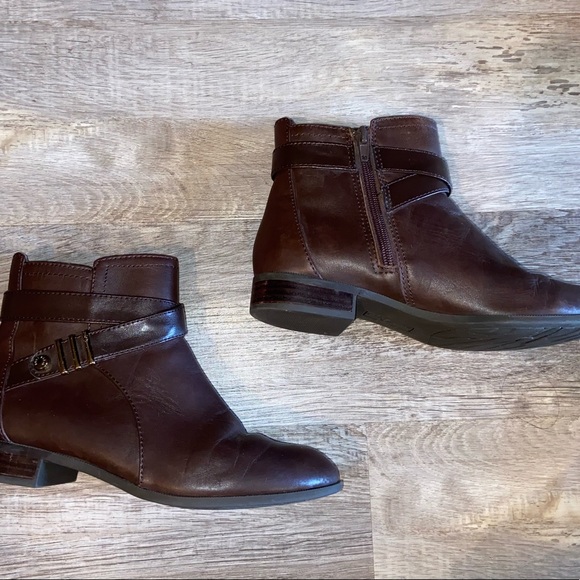Anne Klein AkKabel Ankle Boots Womens 5.5 Brown Leather Side Zip Low Heel (K) - Picture 2 of 10